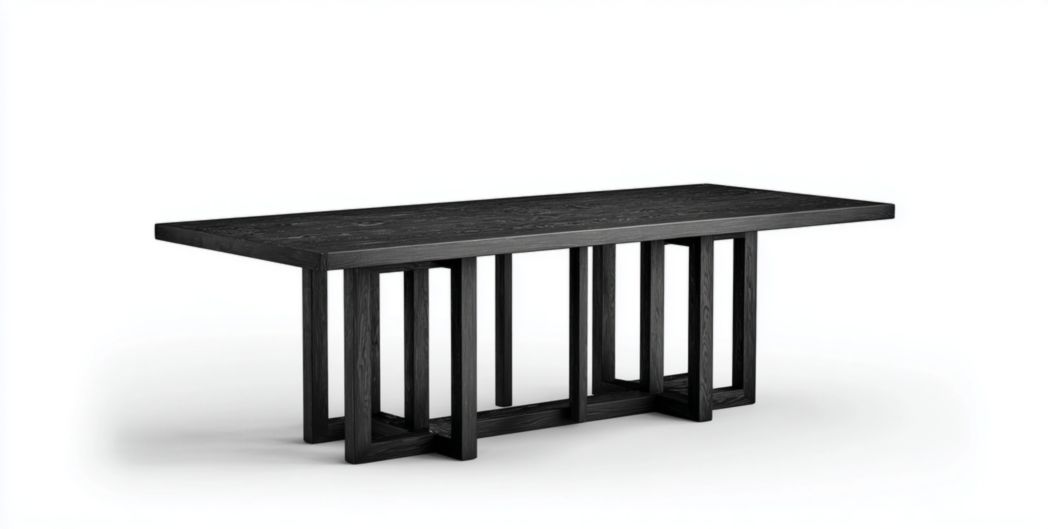 Table de jardin rectangulaire en bois massif noir avec piètement à cadres multiples