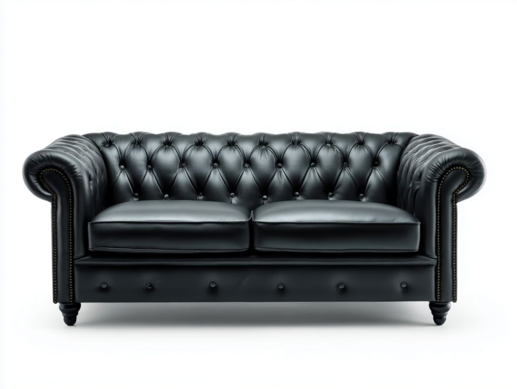 Canapé 2 places en similicuir noir dossier capitonné