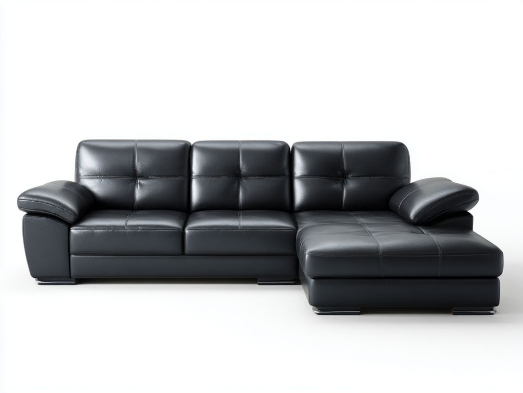 Canapé d’angle 3 places en similicuir noir