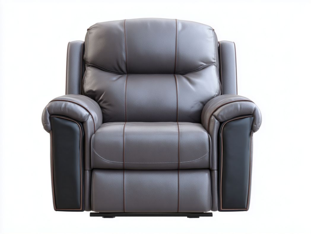 Fauteuil en cuir bicolore gris et noir à coussins épais