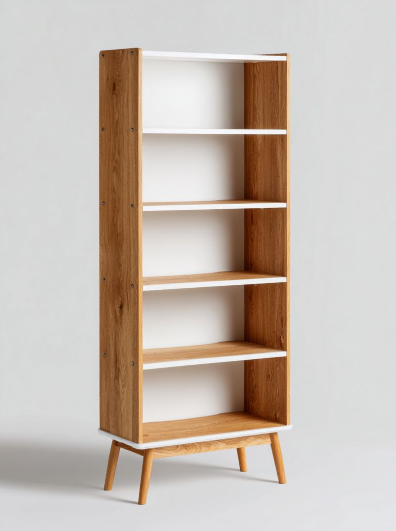 Étagère à cinq niveaux en bois combinaison blanc et bois naturel