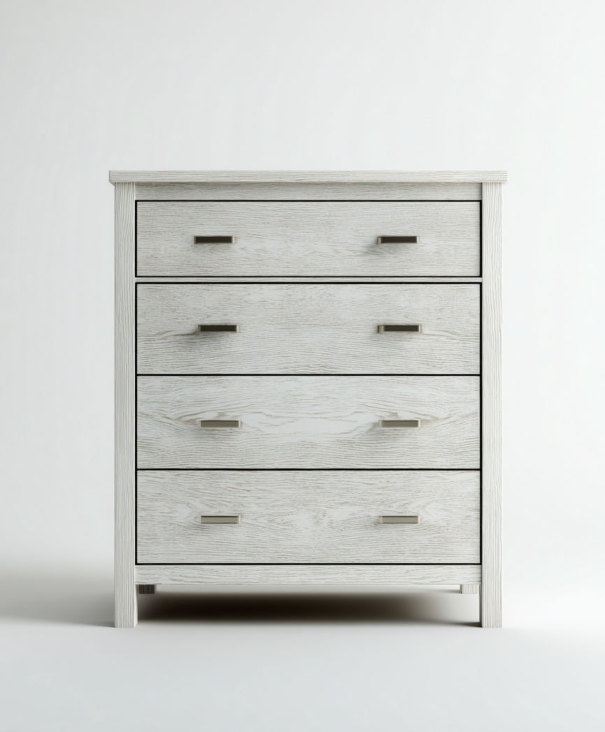 Commode rectangulaire en bois gris clair à quatre tiroirs