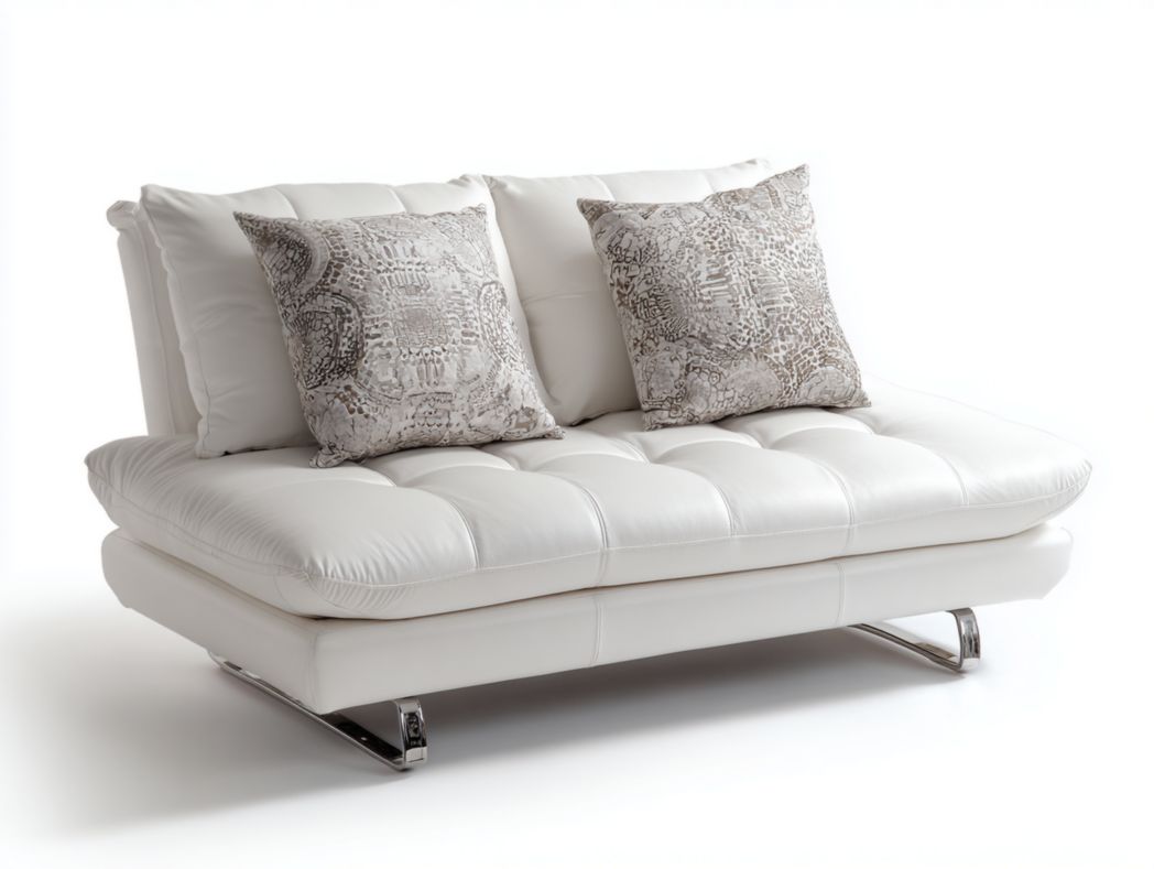 Canapé 2 places en similicuir blanc avec coussins