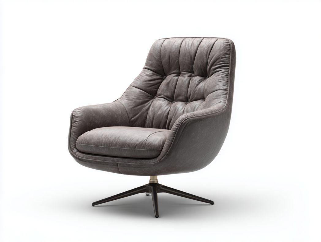 Fauteuil pivotant en cuir gris avec base métallique