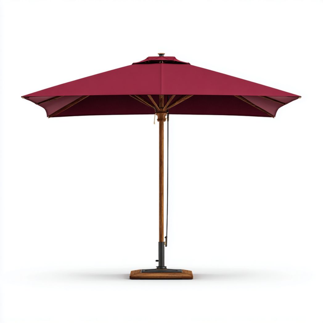 Parasol de jardin rond en bois rouge bordeaux