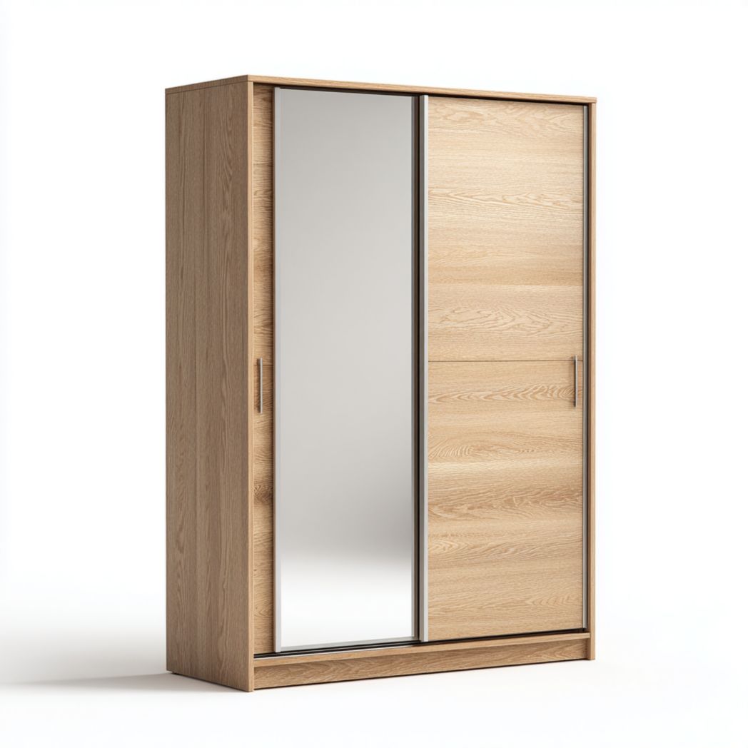Armoire en bois à deux portes coulissantes avec miroir