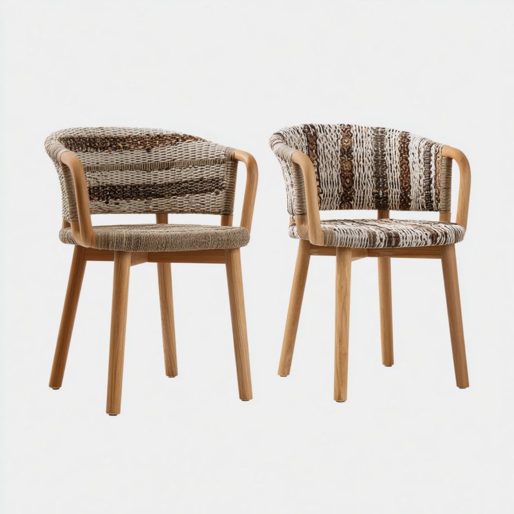 Lot de 2 fauteuils en bois avec assise et dossier en rotin bicolore