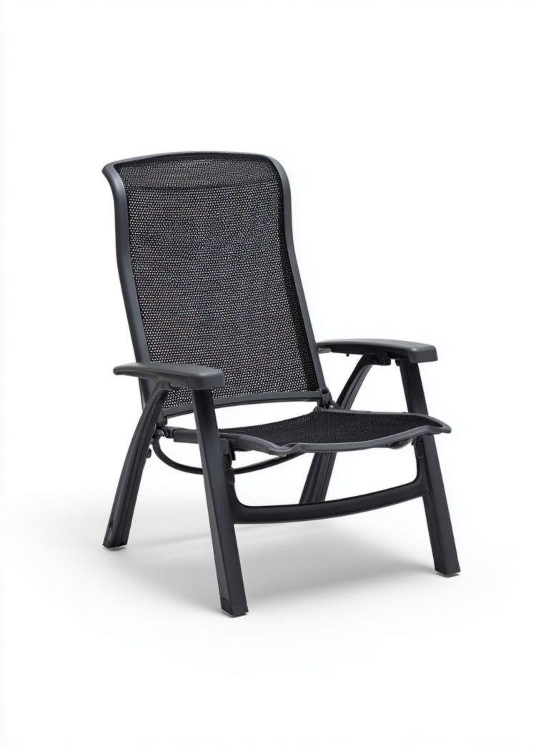 Chaise de jardin pliante en aluminium noir avec assise et dossier en toile grise