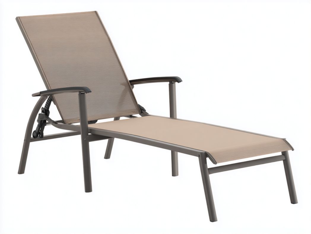 Chaise longue réglable en métal et toile beige