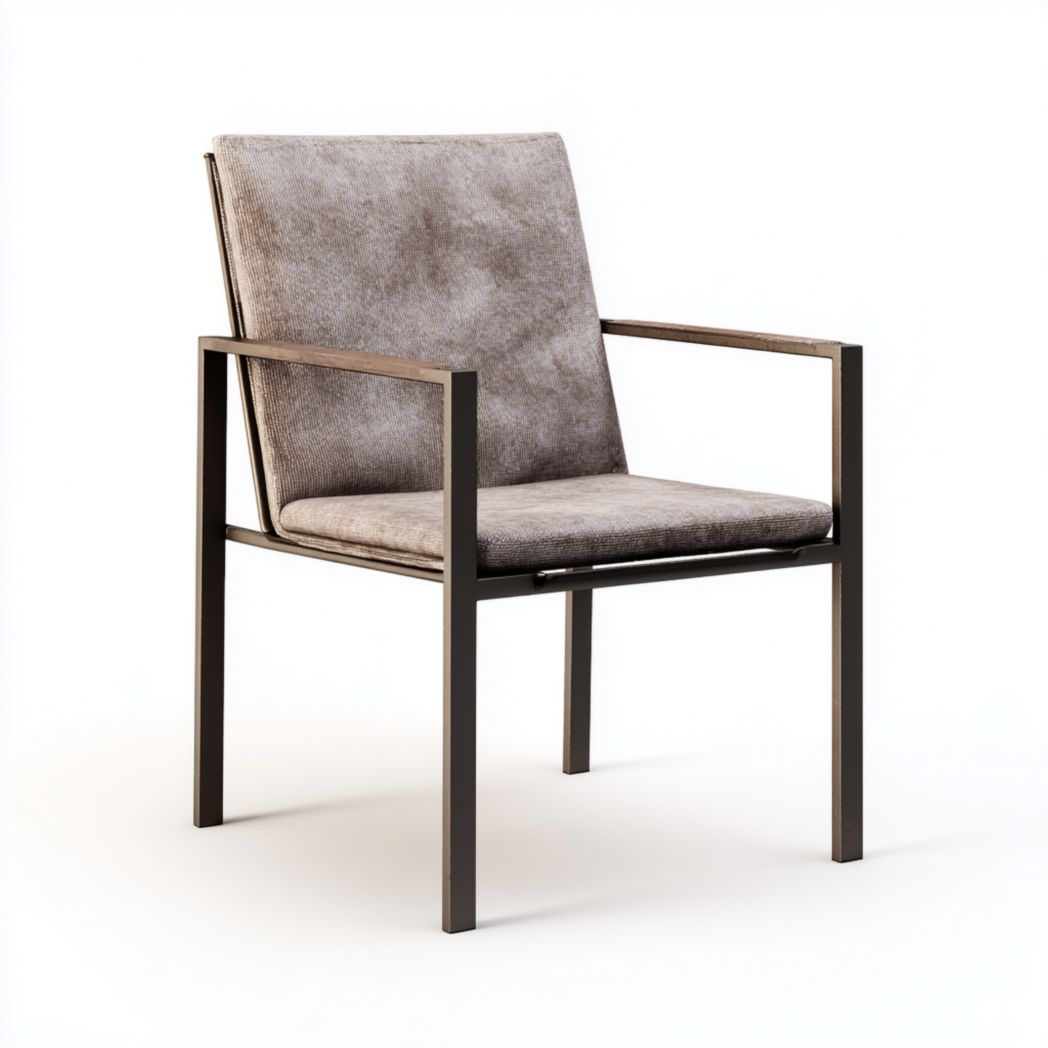 Chaise de jardin en métal avec assise et dossier en tissu gris brun