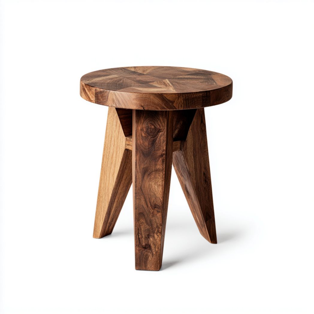 Table d’appoint ronde en bois avec piètement triangulaire