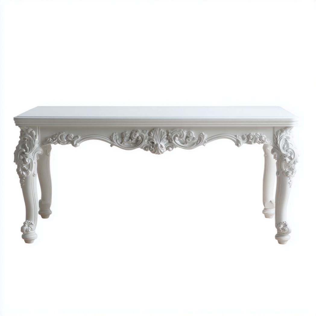 Table à manger rectangulaire sculptée en bois blanc
