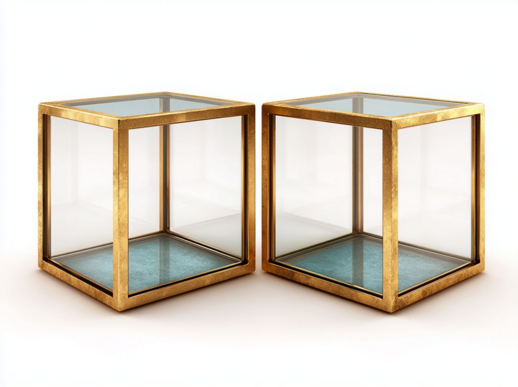 Lot de 2 tables de chevet carrées en verre avec structure métallique dorée