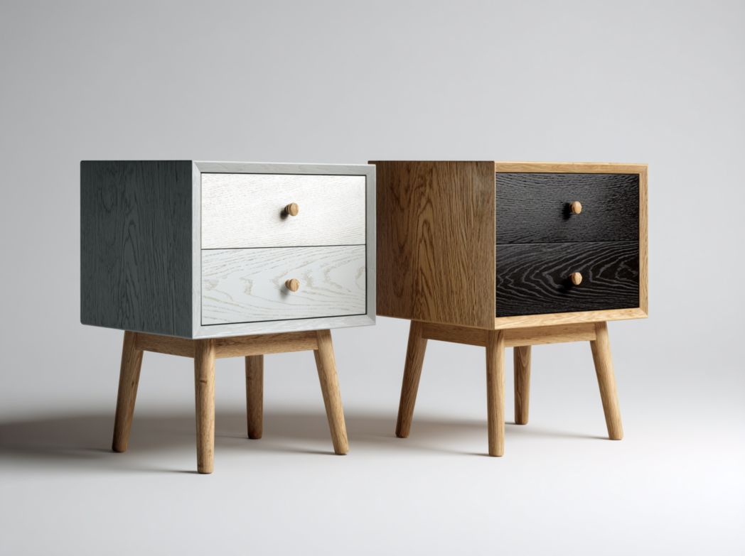 Lot de 2 tables de chevet en bois bicolores avec poignées rondes en bois