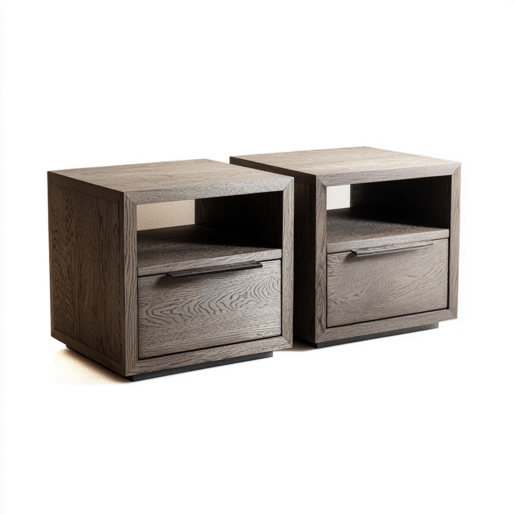 Lot de 2 tables de chevet carrées en bois gris avec tiroir et niche ouverte