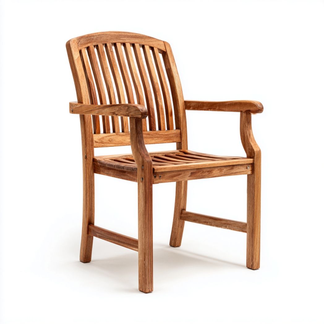 Chaise de jardin en bois massif avec dossier courbé et accoudoirs