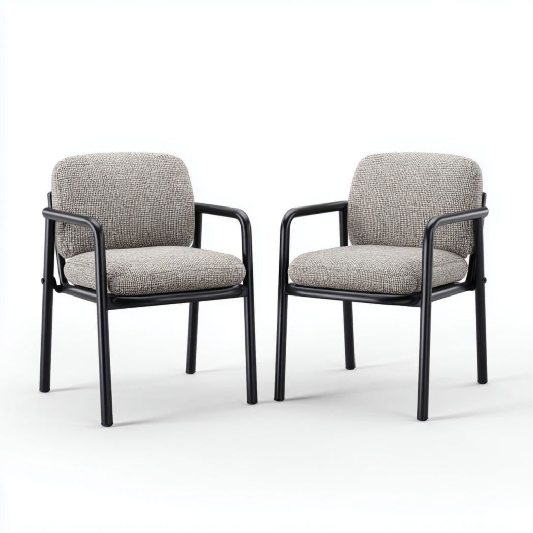 Lot de deux fauteuils de jardin en métal noir avec coussins gris
