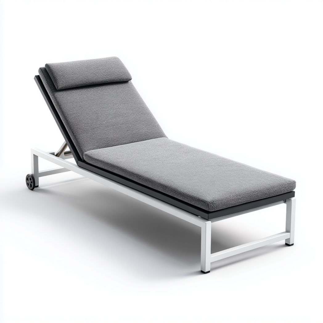 Bain de soleil en aluminium blanc avec coussin gris réglable et appui-tête