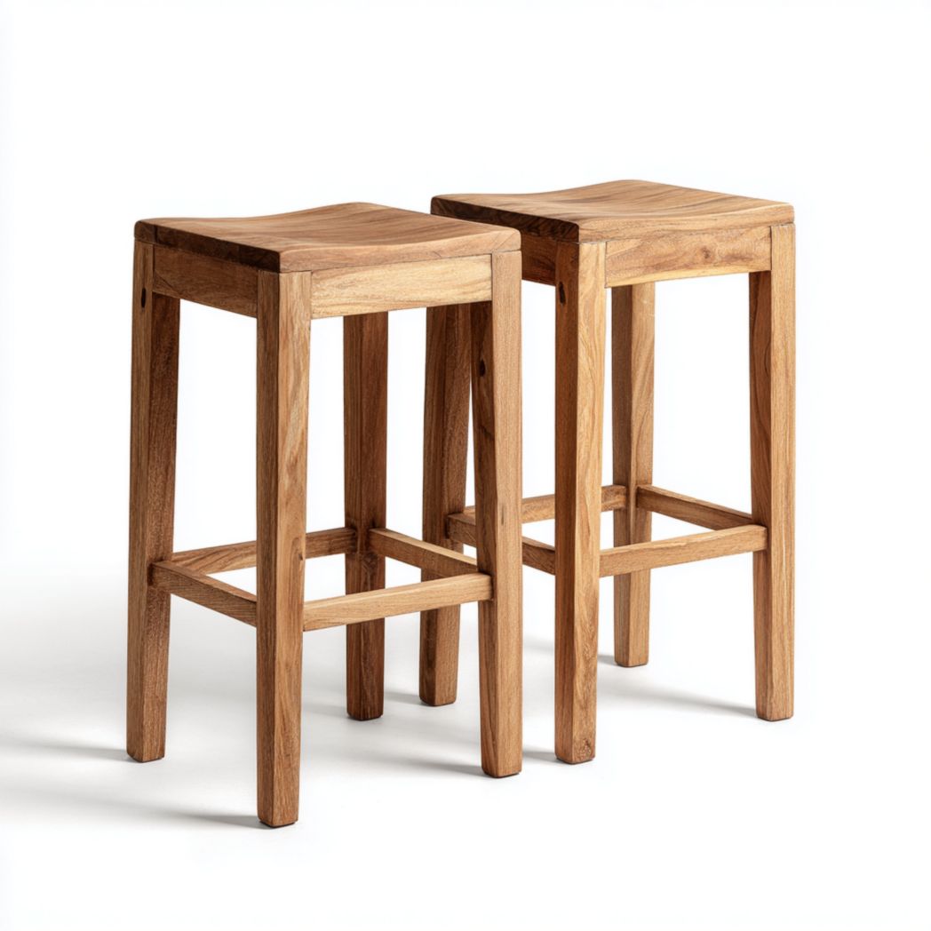 Deux tabourets hauts en bois massif avec assise carrée