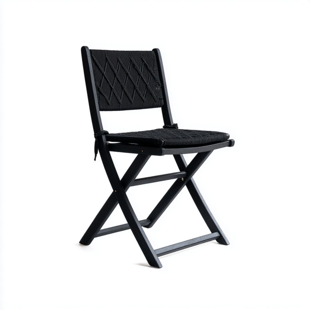 Chaise de jardin pliante noire avec assise tressée