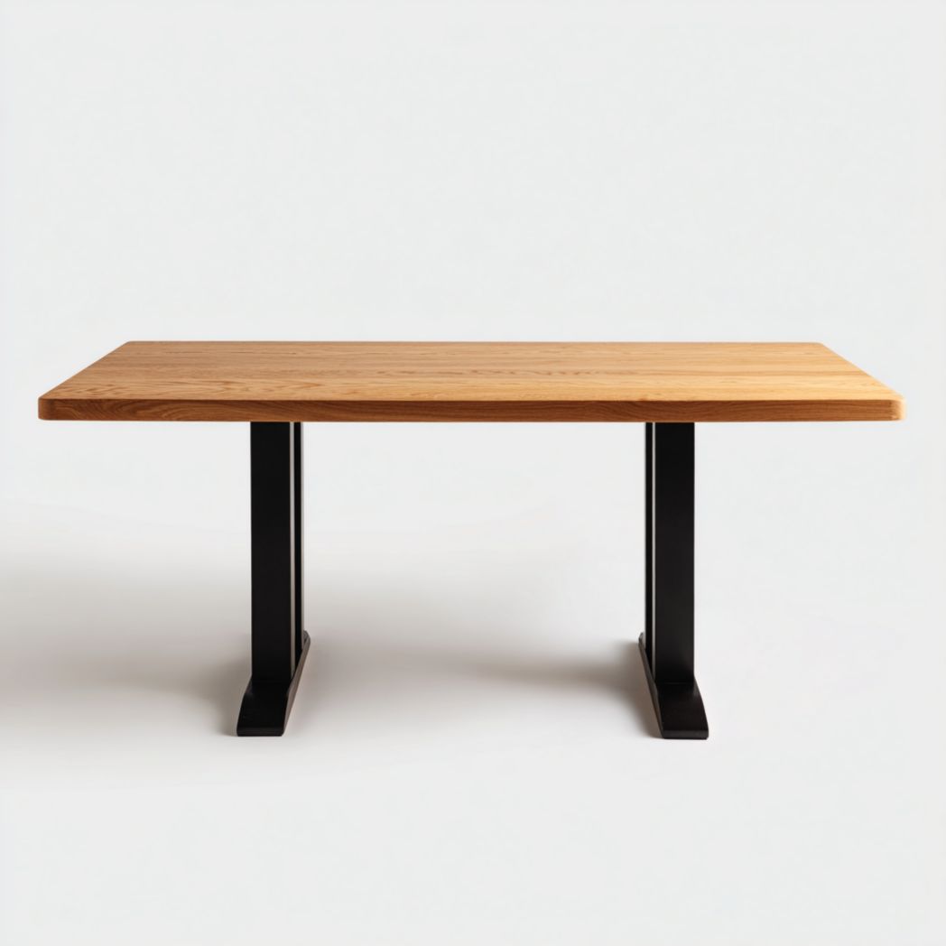 Table à manger rectangulaire plateau bois clair avec double piètement noir