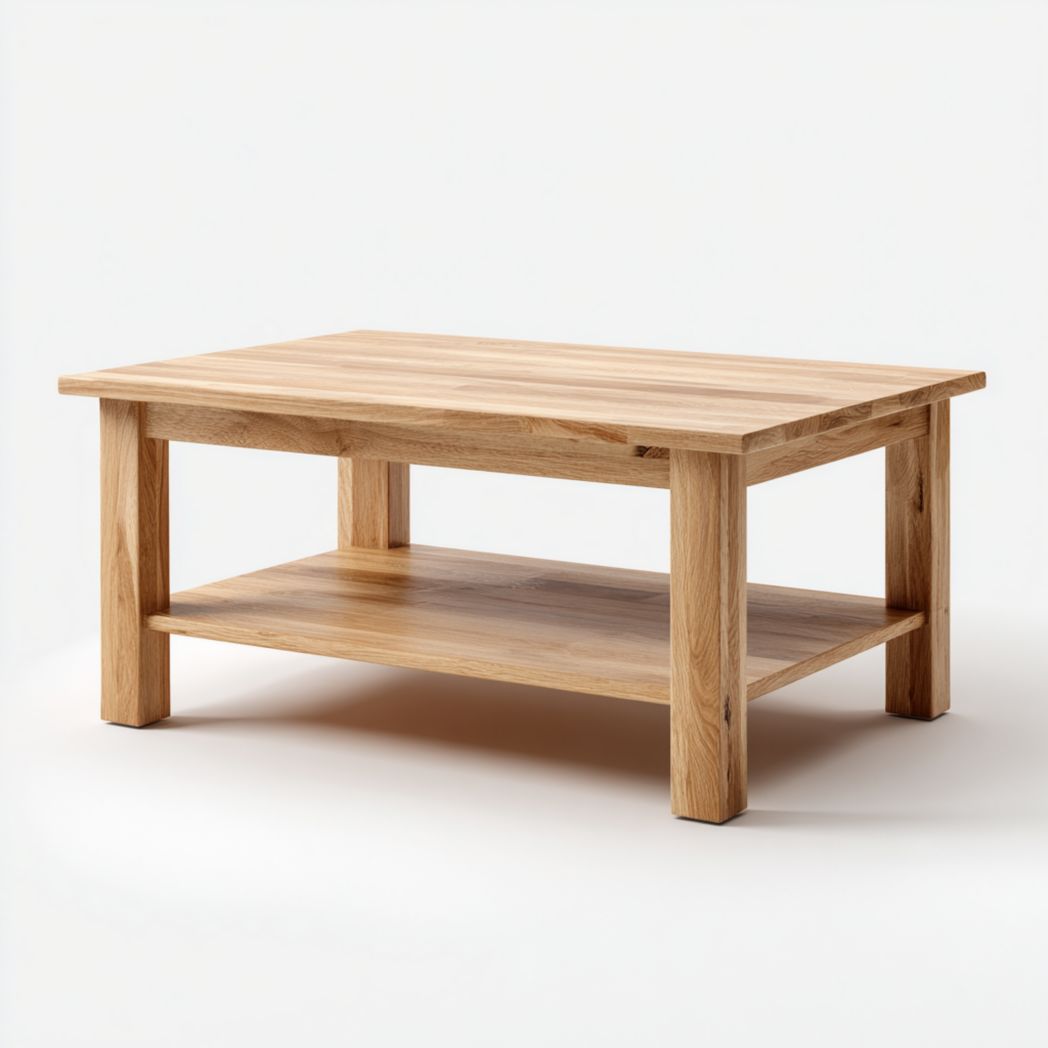 Table basse rectangulaire en bois clair avec tablette inférieure