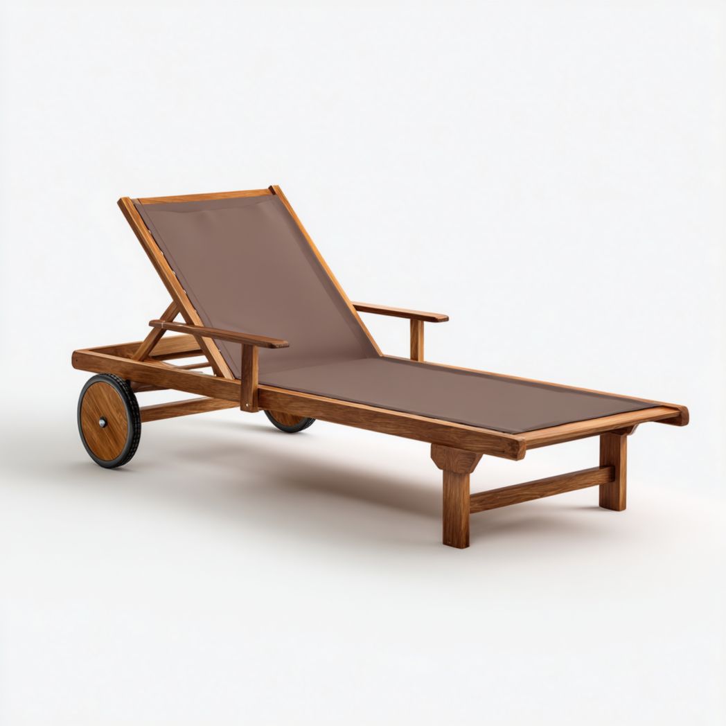 Bain de soleil en bois avec dossier réglable et revêtement brun