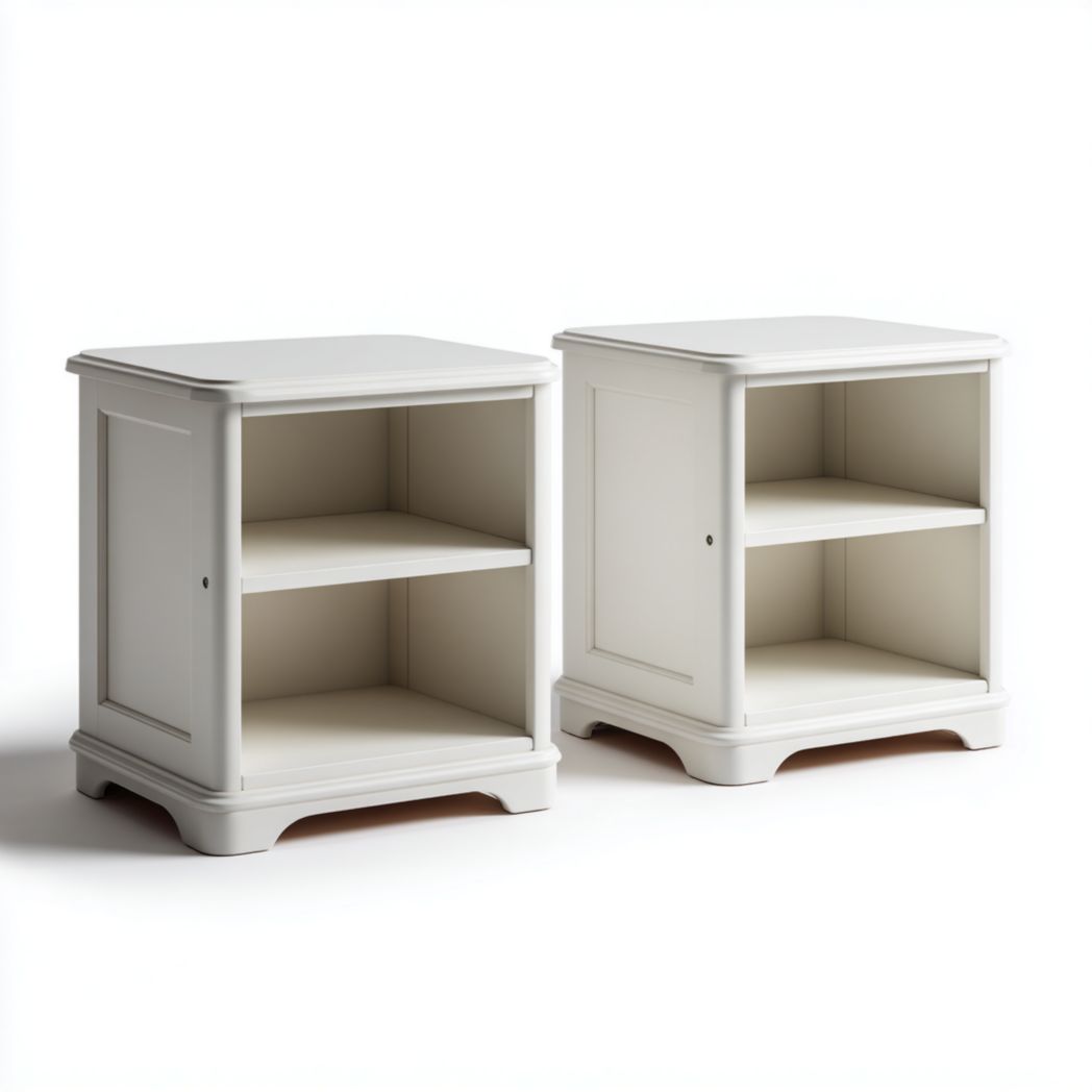 Lot de 2 tables de chevet en bois blanc avec double compartiment ouvert