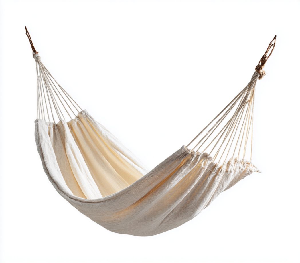 Hamac en toile beige clair avec suspension par cordes