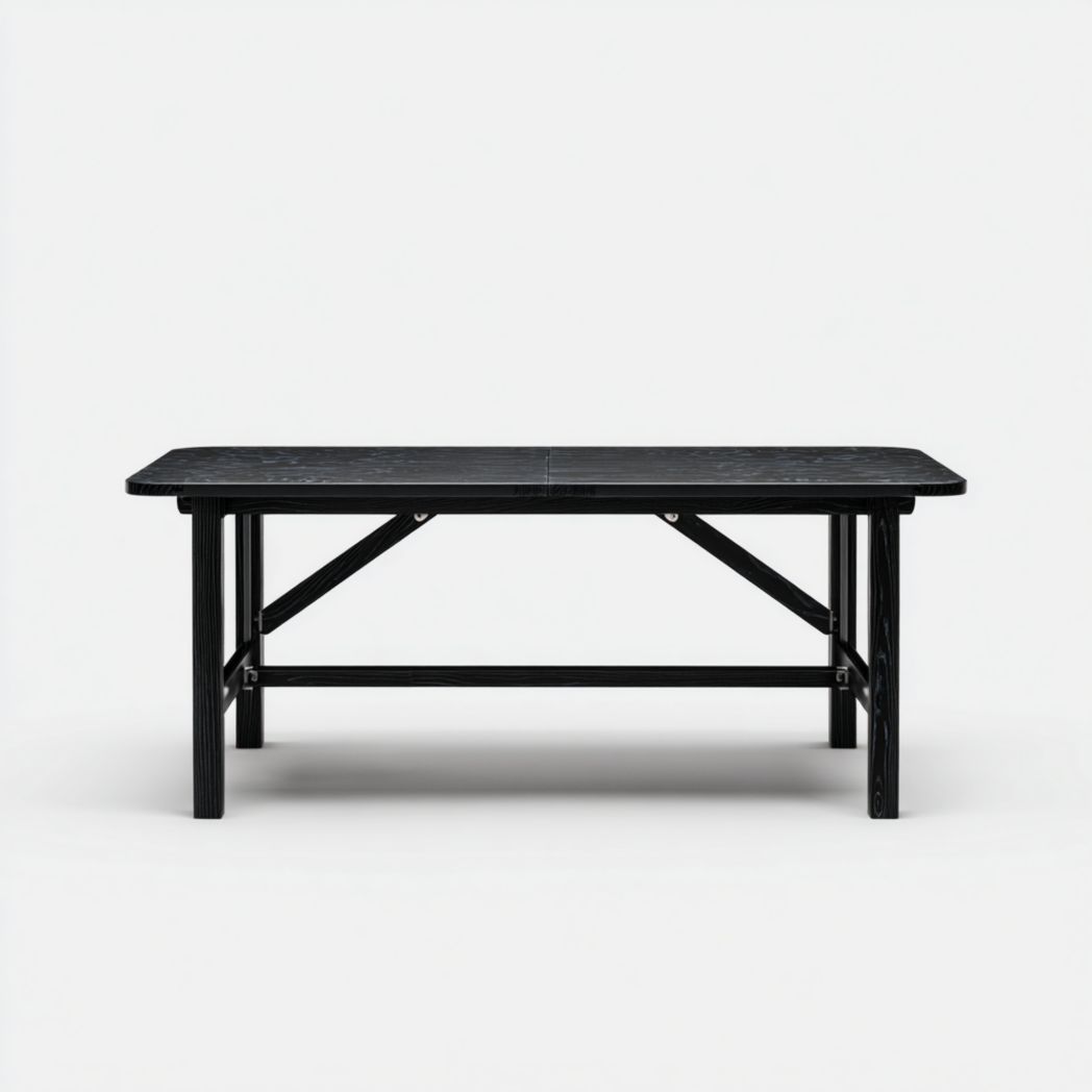 Table de jardin rectangulaire en bois noir avec plateau et structure à barres transversales