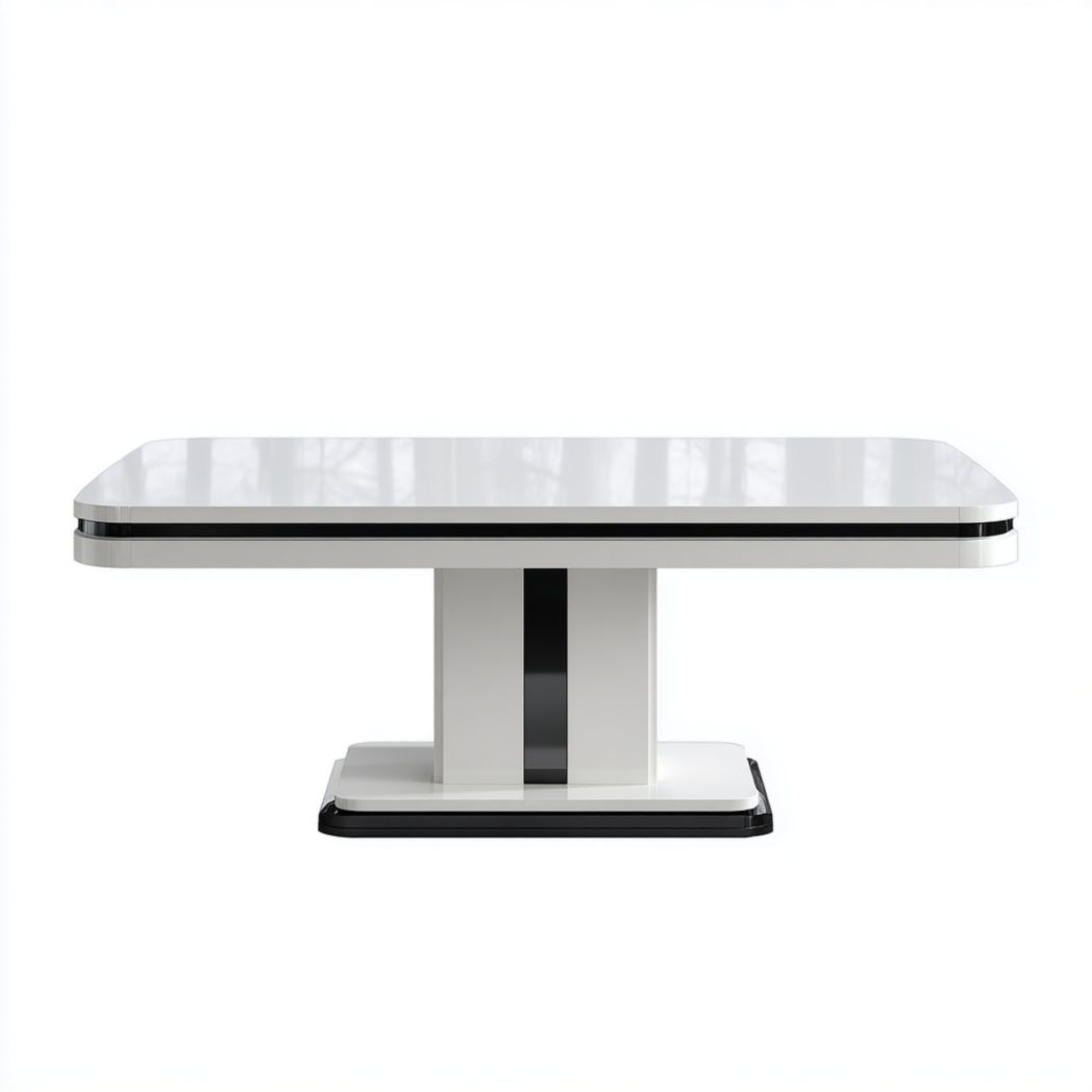Table à manger rectangulaire finition blanc brillant avec piètement central