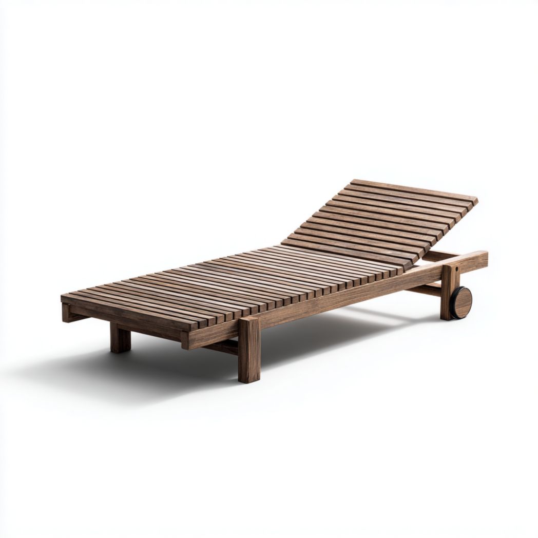 Bain de soleil en bois foncé à lattes avec dossier réglable