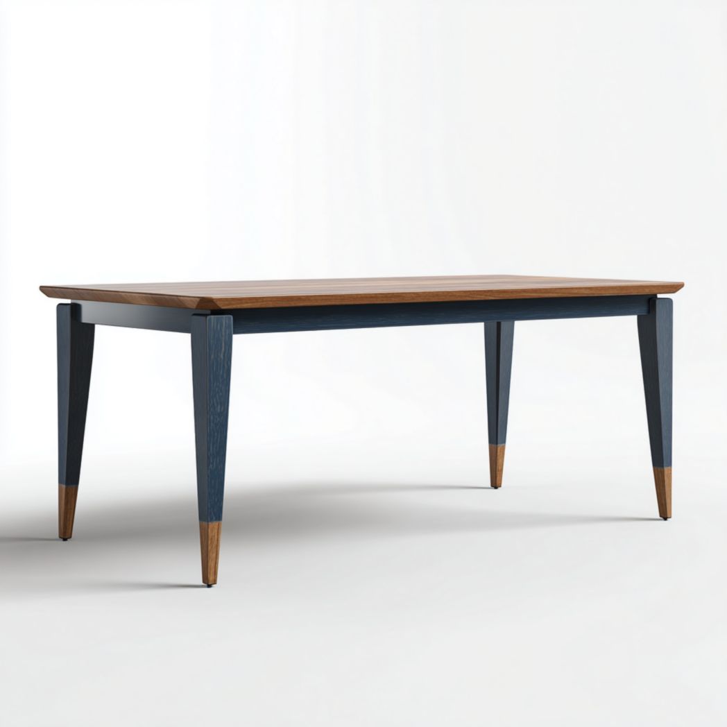 Table à manger rectangulaire plateau bois pieds bleu foncé avec extrémités bois