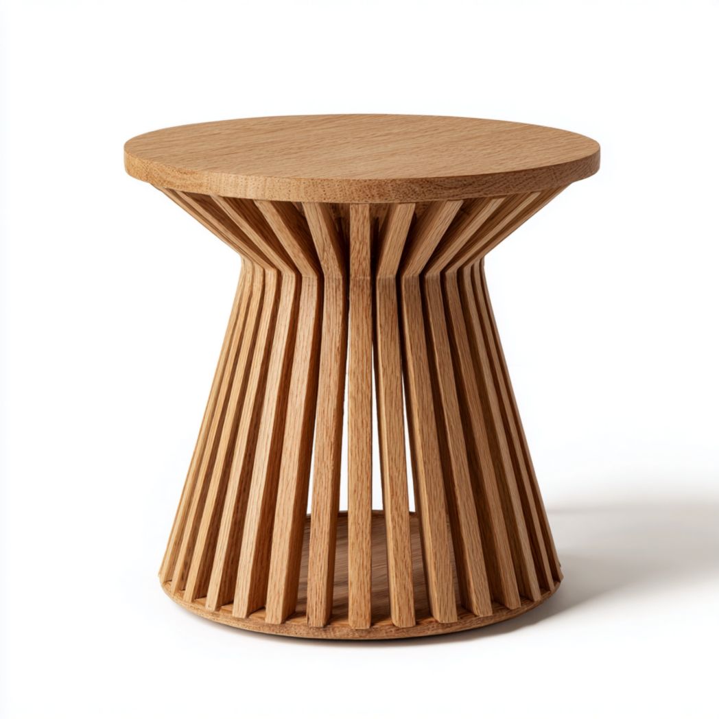 Table d’appoint ronde bois clair à structure ajourée