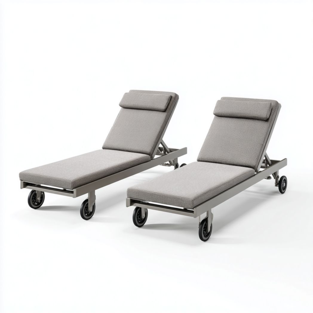 Lot de deux bains de soleil avec structure en métal et coussins gris