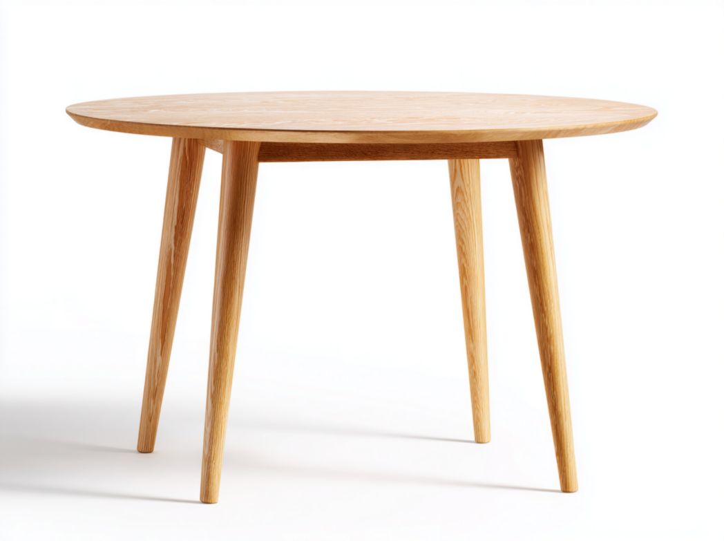 Table à manger ronde plateau bois clair avec piètement à quatre pieds