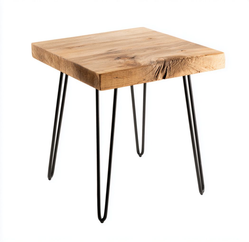 Table d’appoint carrée bois naturel et pieds métal noir