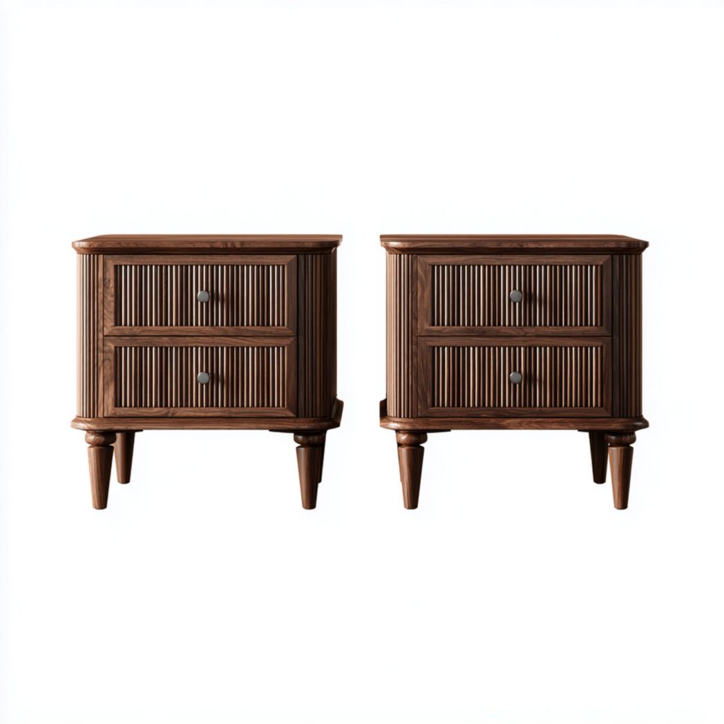 Lot de 2 tables de chevet en bois brun foncé à 2 tiroirs avec façade à rainures verticales