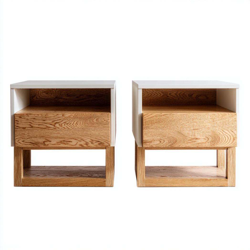 Lot de 2 tables de chevet en bois avec tiroir et niche ouverte