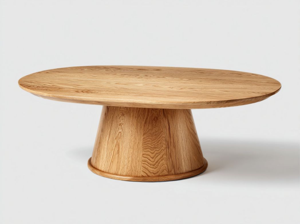 Table basse ronde en bois avec base conique