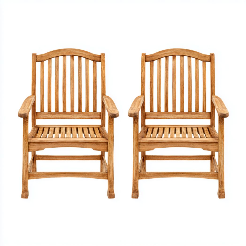 Lot de 2 fauteuils de jardin en teck naturel avec accoudoirs