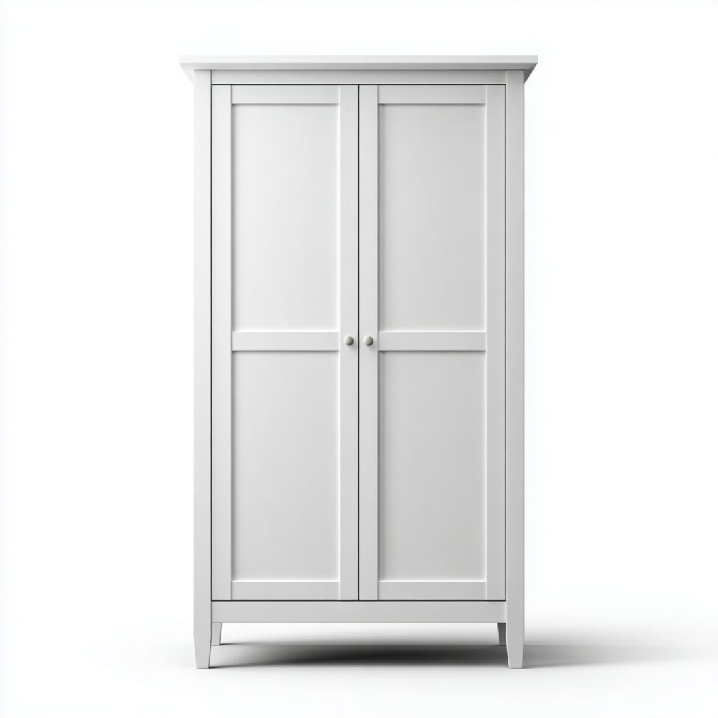 Armoire deux portes en bois｜forme rectangulaire blanche avec poignées rondes