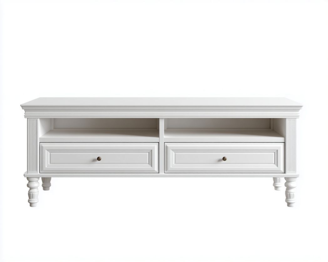 Meuble TV blanc sculpté avec deux tiroirs