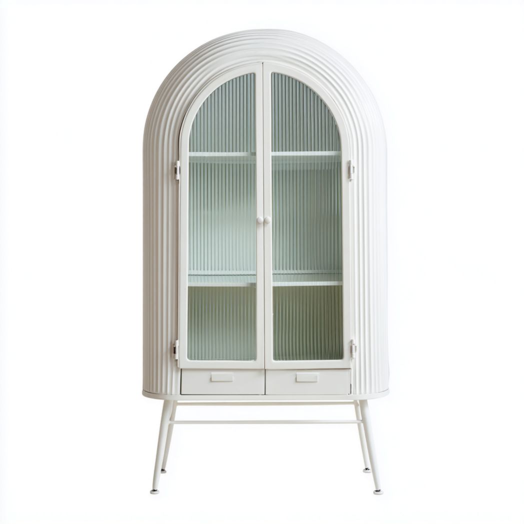 Vitrine blanche à sommet arqué avec deux portes vitrées