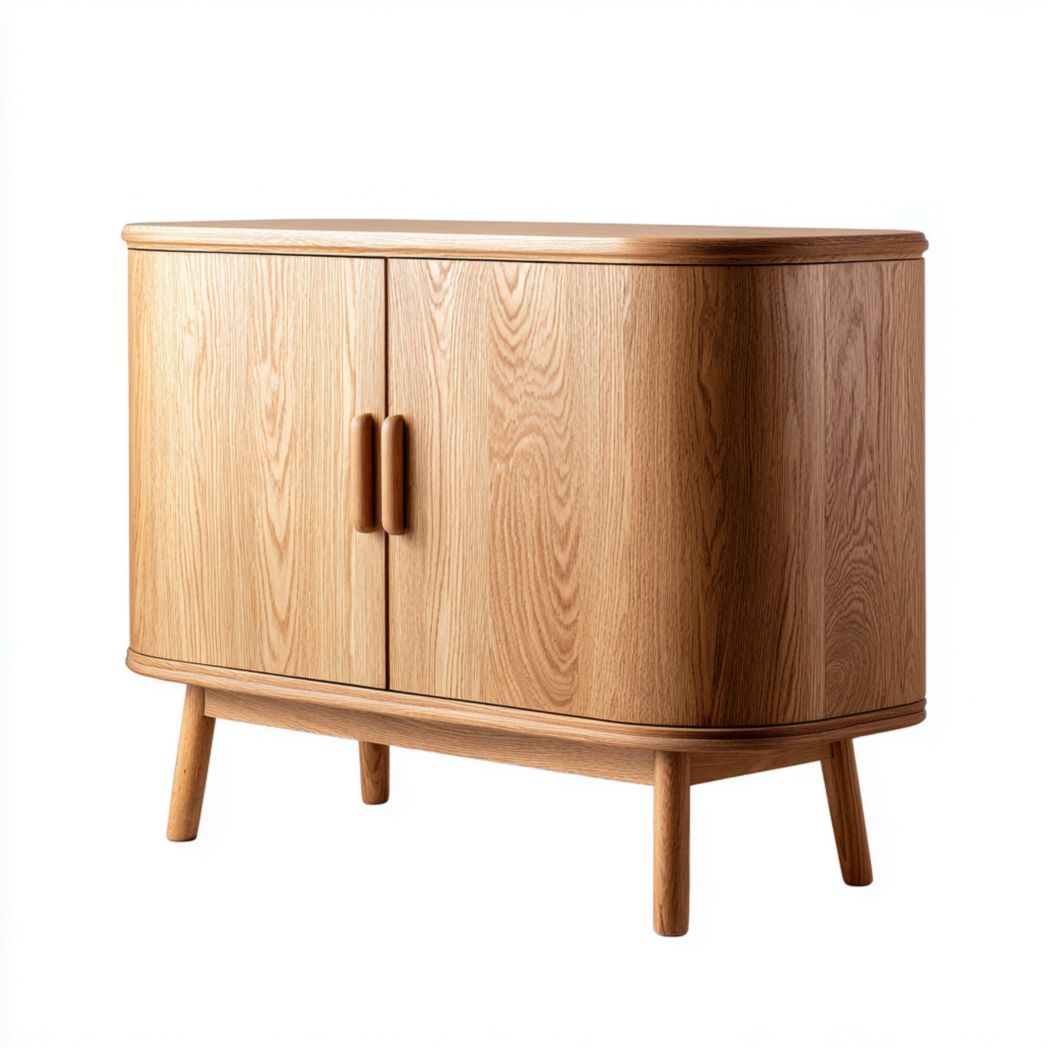 Buffet 2 portes — structure en bois clair avec angles arrondis et poignées en bois