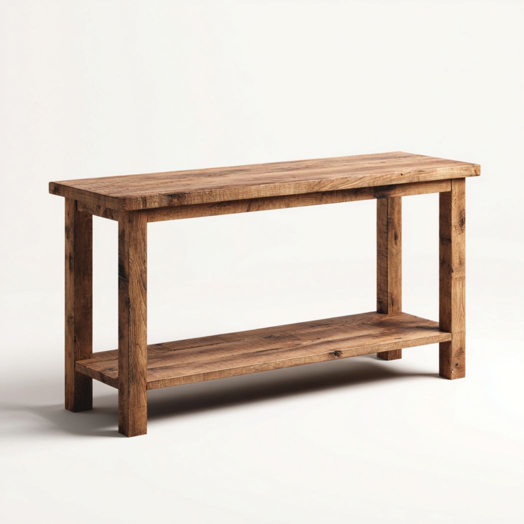 Console rectangulaire en bois naturel à deux niveaux