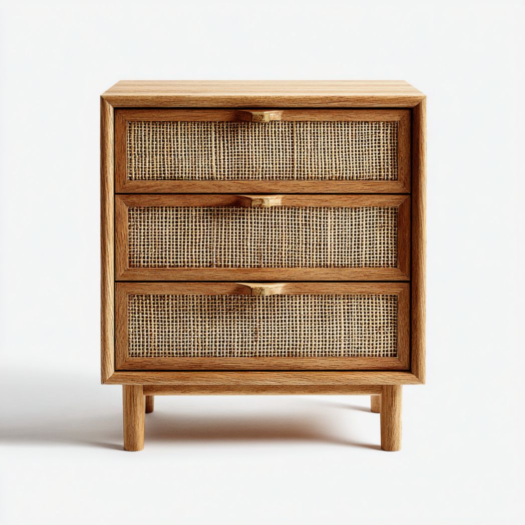 Meuble à chaussures bois naturel et rotin 3 tiroirs