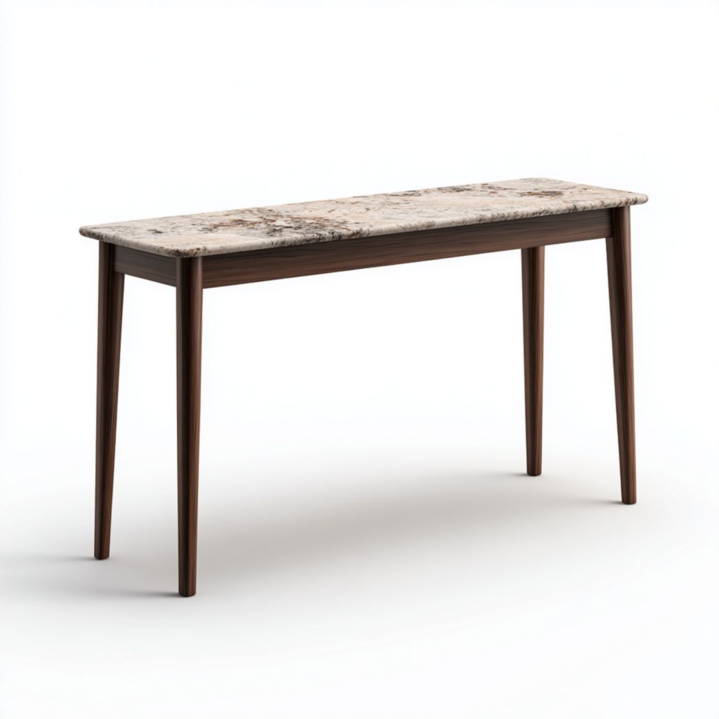Console en bois brun foncé avec plateau en marbre naturel