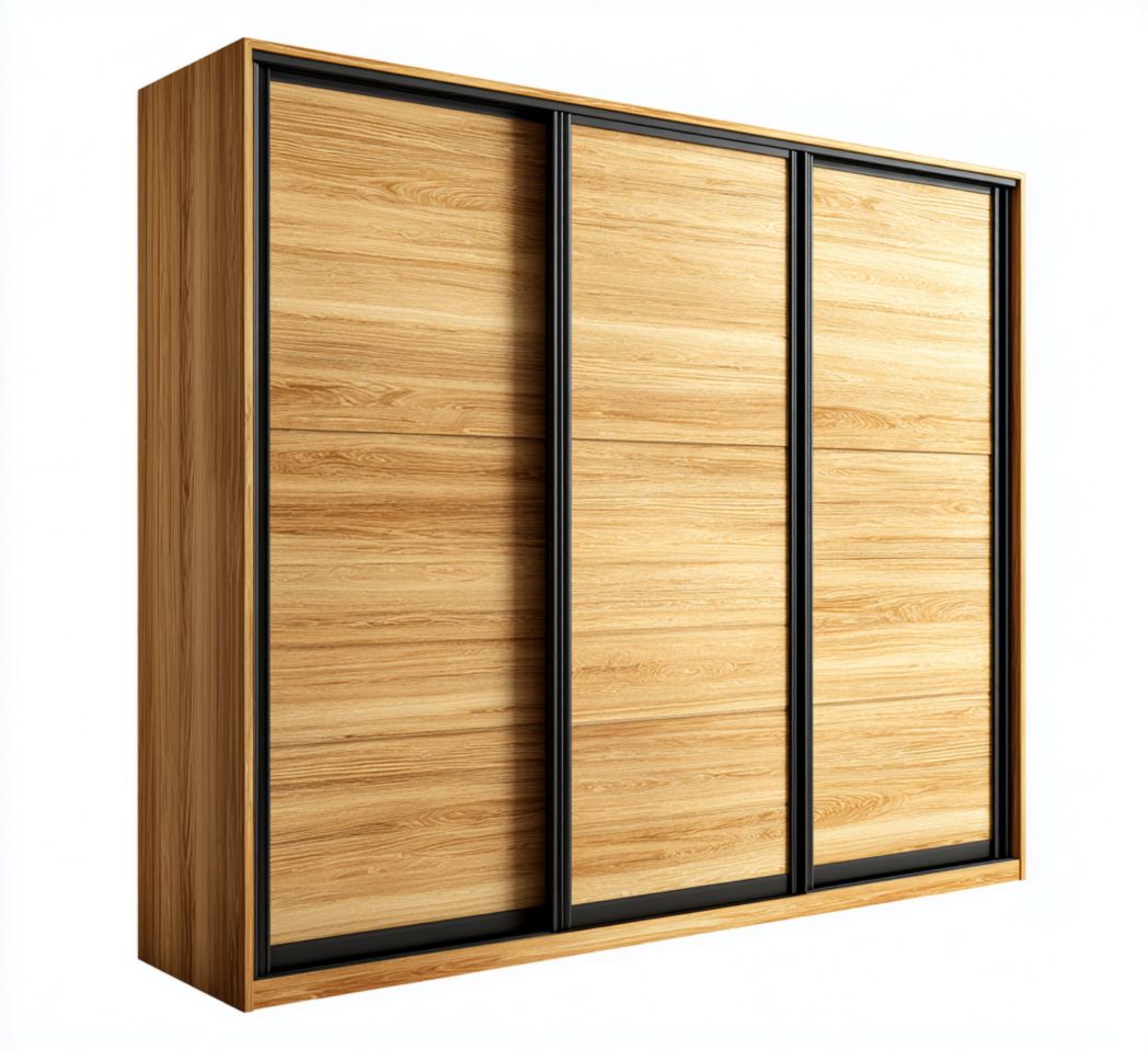 Armoire en bois à trois portes coulissantes cadre noir