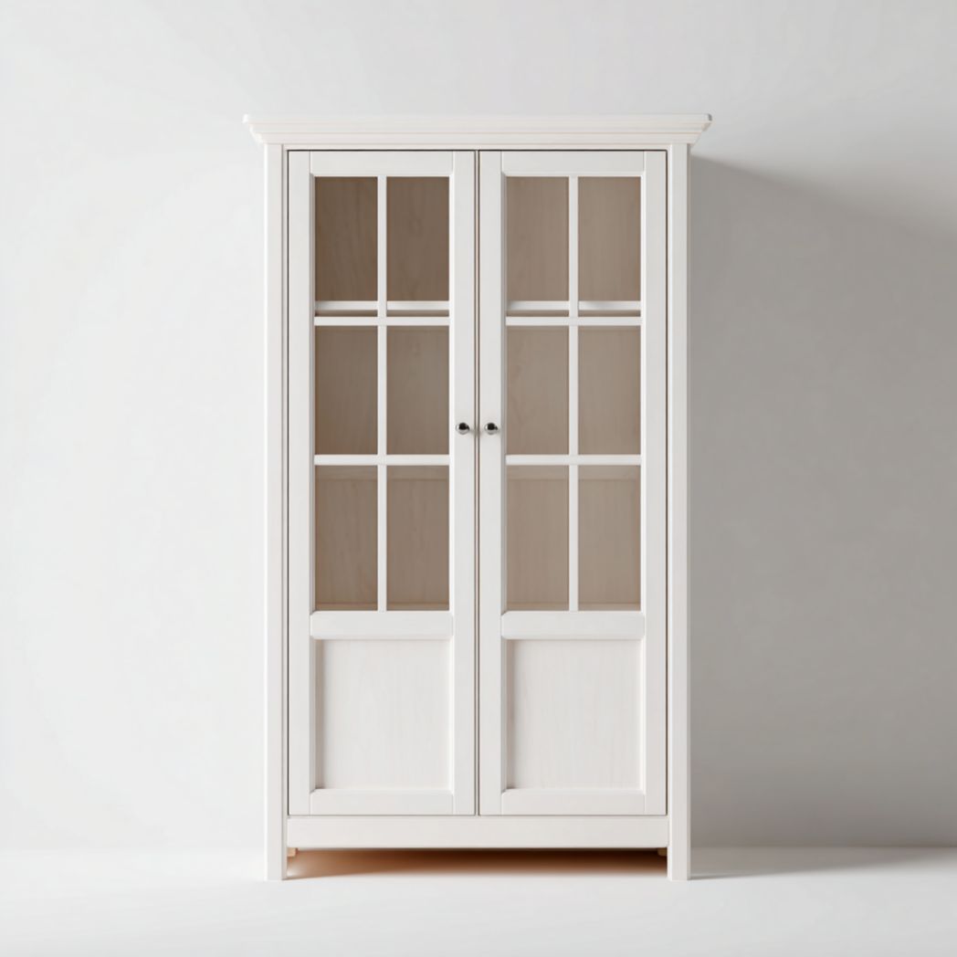 Vitrine blanche à deux portes vitrées à croisillons